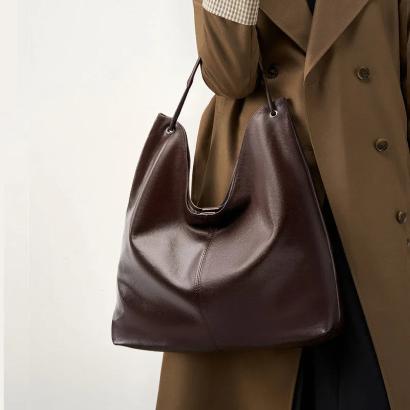 Luxury Genuine Leather Handbags Large Slouchy Hobo Shoulder Bags For Women Cowhide Shopping Tote Business Work Purses
