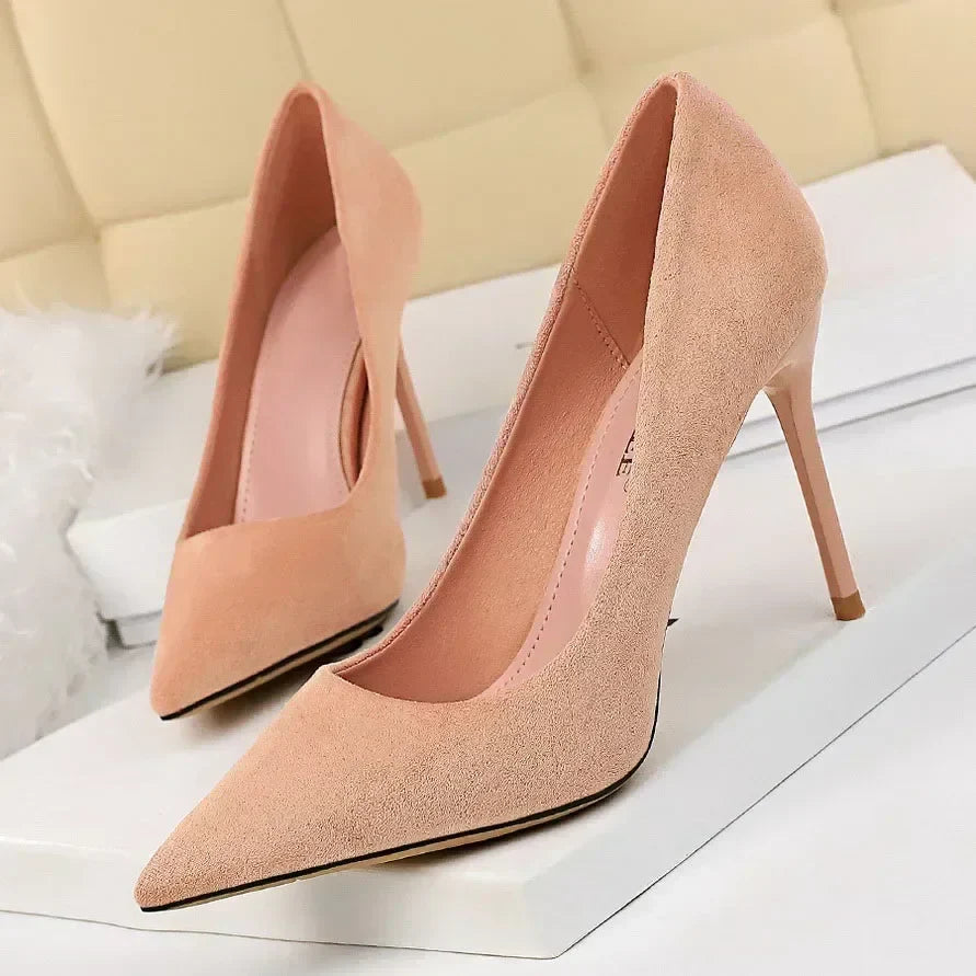 Women 9cm High Heels Daily Party Colorful Suede Pumps Female Scarpins Stiletto Evening Banquet Red Yellow Shoes Plus Size 34-43