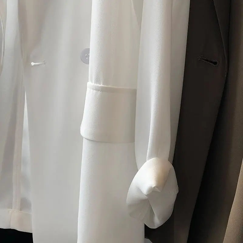 All-match Turn-down Collar Solid Color Pockets Button Chiffon Cardigan Shirt Coats Formal Women's Clothing Spring Summer Tops