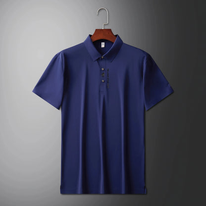 High quality silk breathable short sleeve POLO shirt men's lapel top 2024 summer new light luxury brand printed casual T-shirt