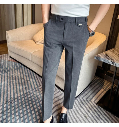 High Quality Modal Acetate Elastic Waist Casual Pants 2026 Spring Summer New Men's Solid Color Slim Fit Business Suit Pants