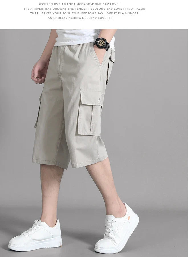 New Men's Cropped Cargo Shorts Men Casual Sports Pants Zipper Pocket Summer Cotton Shorts Running Jogger Shorts Elastic Waist