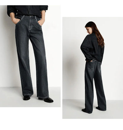 Semir Jeans Women Wide Leg Fleece Lined Comfortable High Waist Winter 2025 New Floor-Length Pants with Leg-Elongating Effect