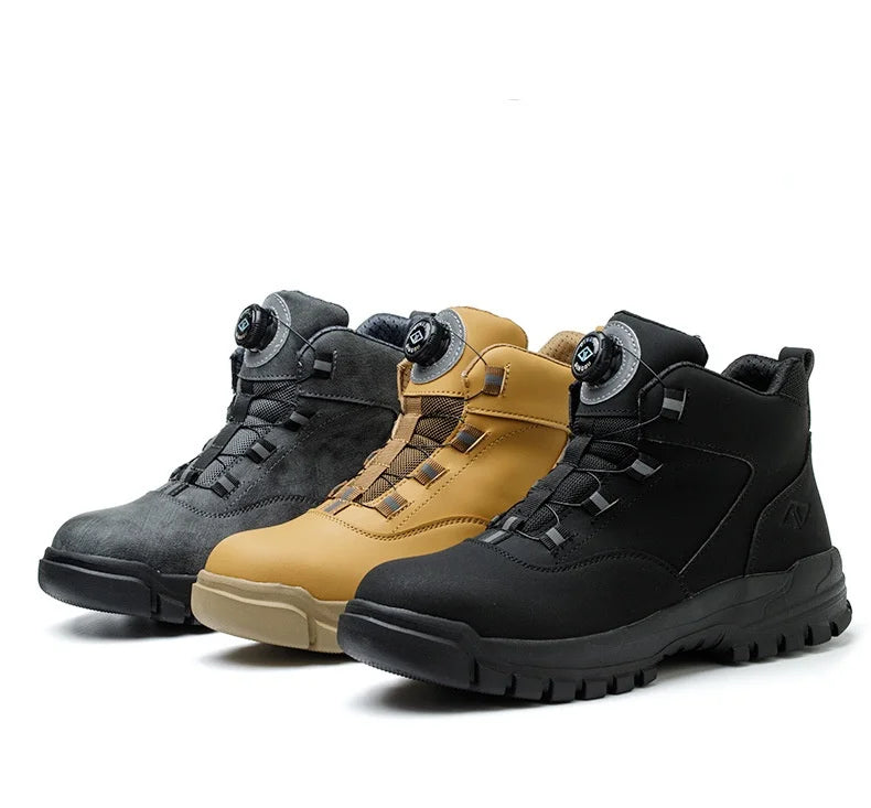 Work Shoes Men Anti-smashing Anti-puncture Safety Shoes Rotating Buttons Autumn Winter Protective Work Safety Boots