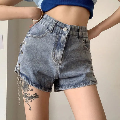 Short Pants for Woman To Wear Sexy Mini Women's Shorts Jeans Denim Biker Clothes Design Outfits Aesthetic Korean Style Elasticty