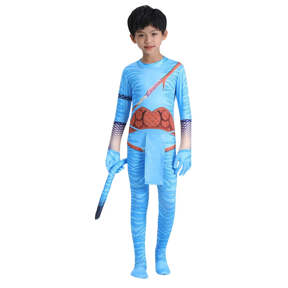 Avatar Cosplay Costume Kids Boys Girl Bobysuit Jumpsuit Alien The Way of Water Tight Disguise Halloween Party Suit