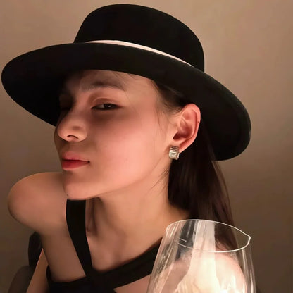 Fashion Formal Top Hat for Women Wide Brim Elegant Flat Felt Hat Retro Warm Fedoras Hats for Party