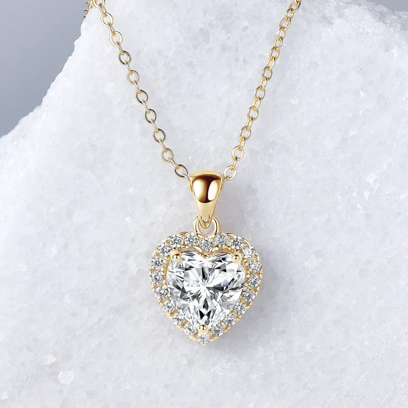 2ct D Color Moissanite Love Heart Pendant Necklaces 925 Sterling Silver Necklace Chains for Women Wedding Jewelry Gift