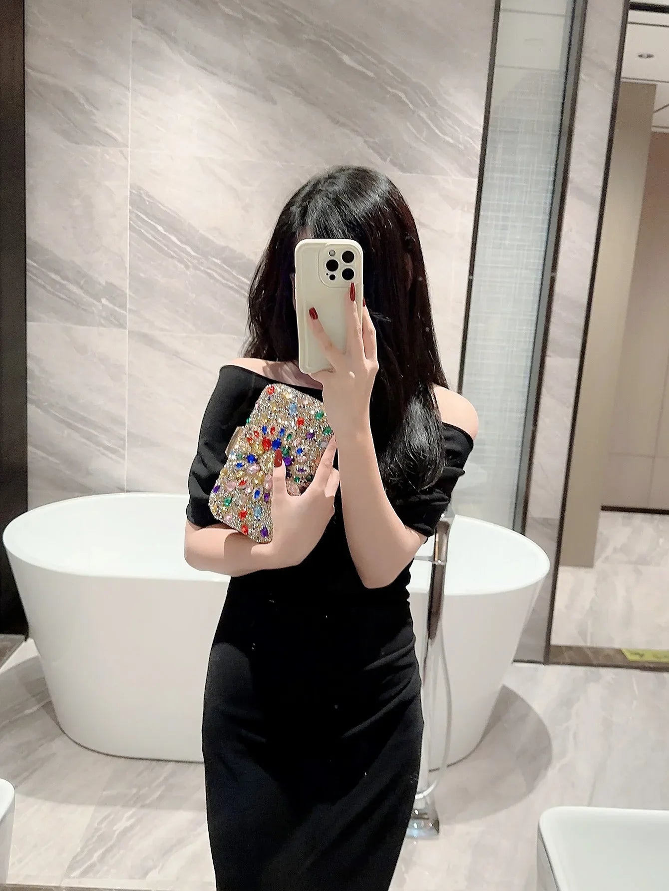 Popular evening bag, shiny rhinestone diamond clutch bag, dress bag, evening bag, chain bag, classy square box bag for women