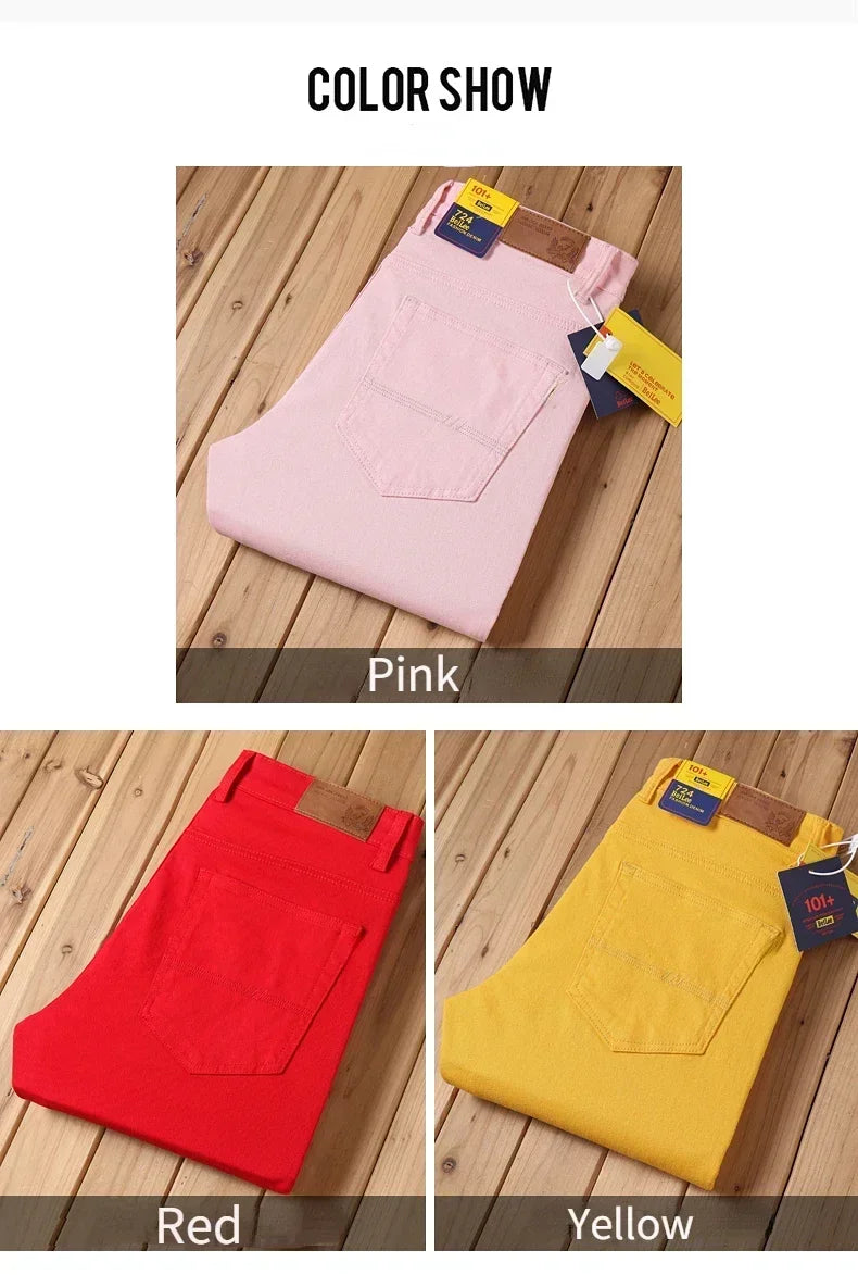 5 Colors 98% Cotton Stretchy Jeans Men's Mid-waist Straight Pencil Denim Trousers Brand Clothing Personality Fashion Male Pants