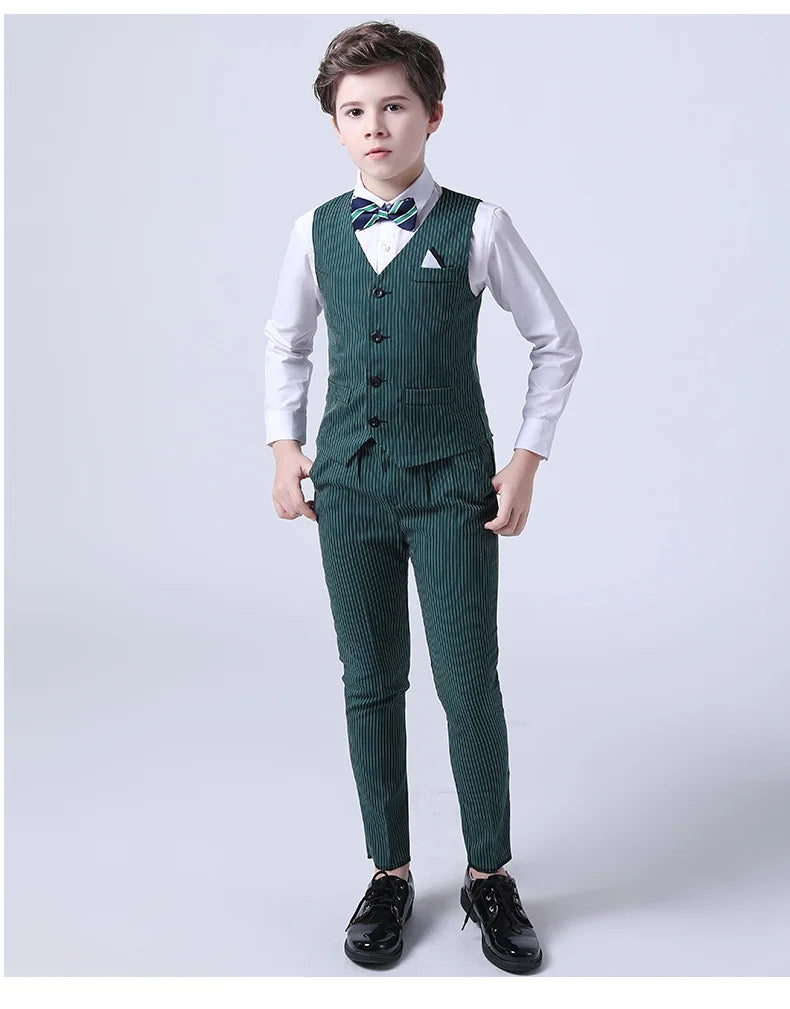 Boys Summer Wedding Suit Kids 1Year Birthday Vest Pants 2PCS Formal Suit Child Party Ceremony Costume Teenager Photography Suit