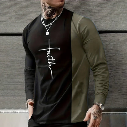 Vintage T Shirt 3D Simple Cross Print Casual Long Sleeve Men's Loose O Neck Comfortable Sweatshirt European Clothing 7Xl