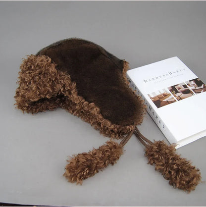Real Fur Wool Hat Unisex New Winter Warm Bomber Russian Ushanka Hats With Ear Flaps Cow Leather Thick Snow Earflaps Baseball Cap