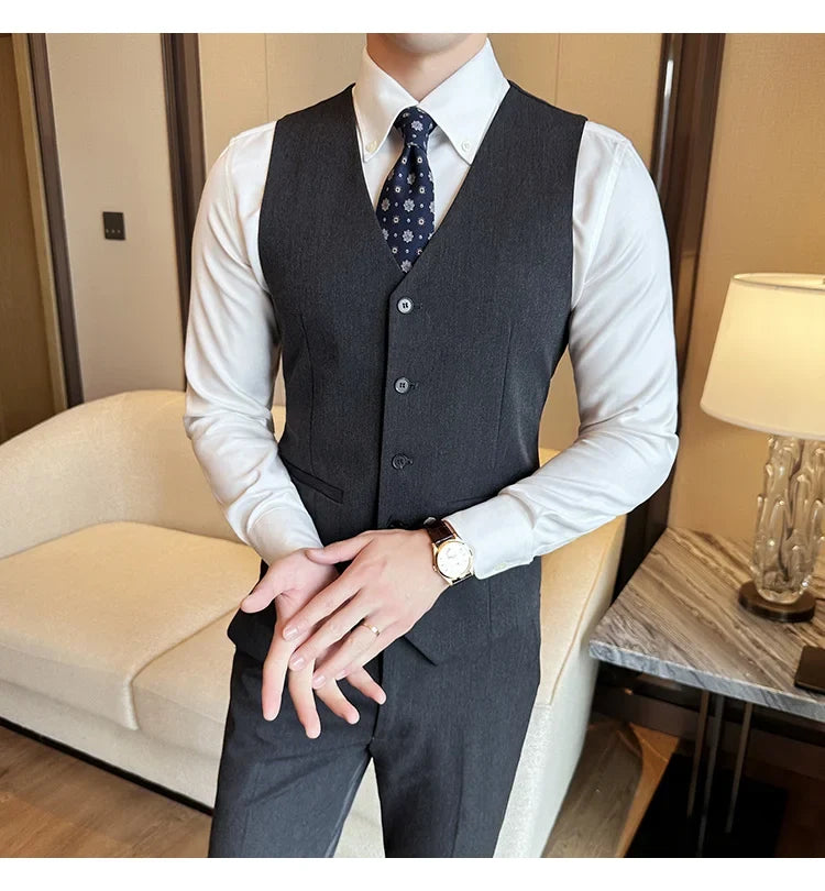 ( Vest + Pants) Men Luxury High Quality Business Suit Vest 2 pieces Formal Groom Wedding Dress Vest Set Fashion Club Clothing