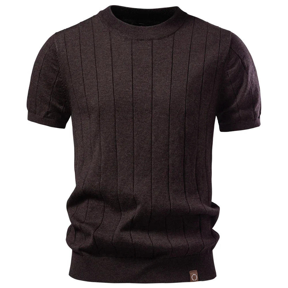 100% Cotton Stripe T-Shirts for Men Solid Color O-Neck Soft Touch Comfortable Casual Summer Wear Top