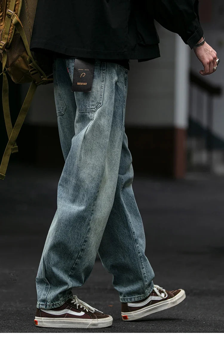 American Vintage High Quality Denim Cargo Pants Men Clothing Streetwear Loose Skate Jeans Harajuku Casual Harem Trousers Male