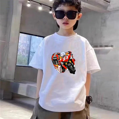 Summer Red Short Sleeve T Shirt + Shorts 2 Piece Motorcycle Race Car Number 93 Children Clothes Casual Boy Girl Kid Tracksuit