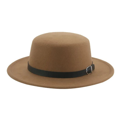 Felted Men Hats Solid Flat Top Belt Band Classic Simple Fedora Hats Khaki Camel Black White Red Casual Formal Dress Winter Hats