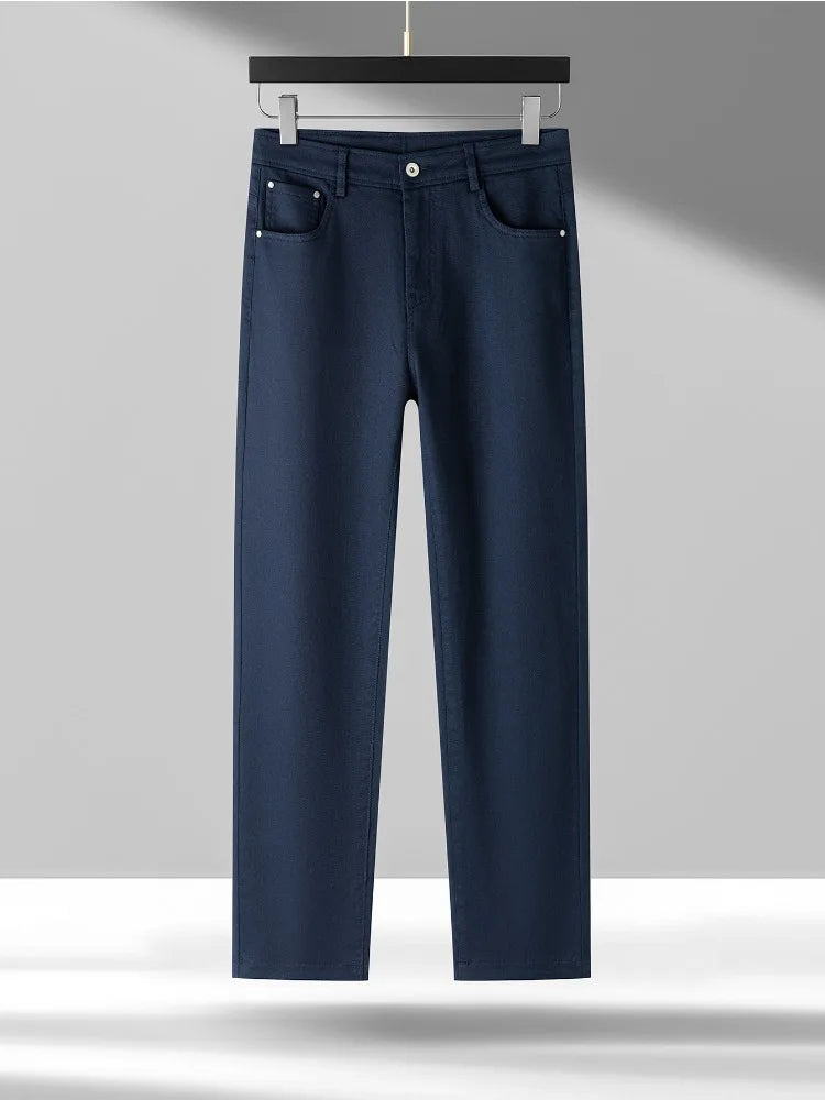 High Quality Lyocell Jeans Men Spring Autumn New Fashion Straight Long Pants Soft Business Brand Classic Stretch Denim Trousers
