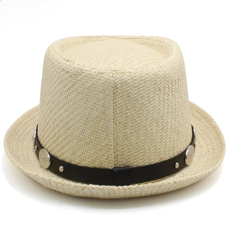 Men Women Straw Pork Pie Hats Summer Sunhat Boater Caps Sailor Sombrero Beach Fedora Trilby Outdoor Travel US Size 7 1/4 UK L