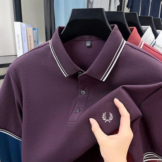 100% pure cotton embroidered new men's casual short sleeved polo shirt, fashionable, breathable, comfortable and versatile top
