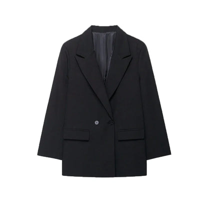 Women's Double-Breasted Solid Color Blazer Coat Long Sleeve Office Wear for Spring Autumn Winter Old Money Style