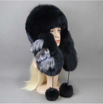Hot Sale Lady Winter Warm Luxury 100% Natural Fox Fur Hat Fashion Fluffy Fox Fur Rex Rabbit Fur Caps Women Real Fur Bomber Hats
