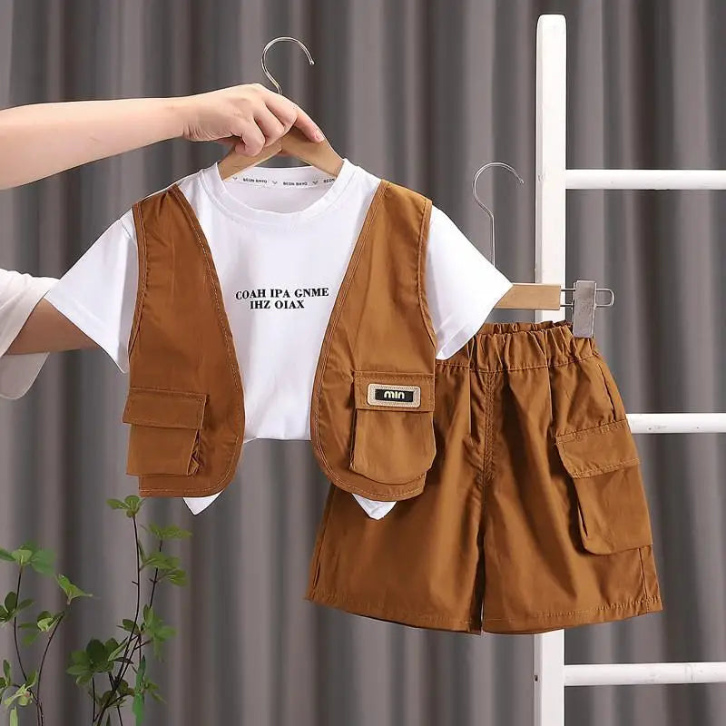 New Summer Baby Clothes Suit Children BoysFake Two-piece Vest T-shirt Shorts 2Pcs/Sets Toddler Casual Costume Kids Tracksuits