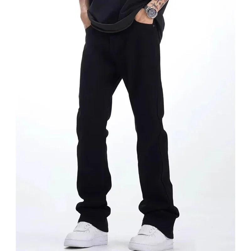 Man Solid Color Loose Fit Jeans Unisex 2025 Spring Summer New Pants American Casual Fashion Slimming Micro Flared Trousers Style