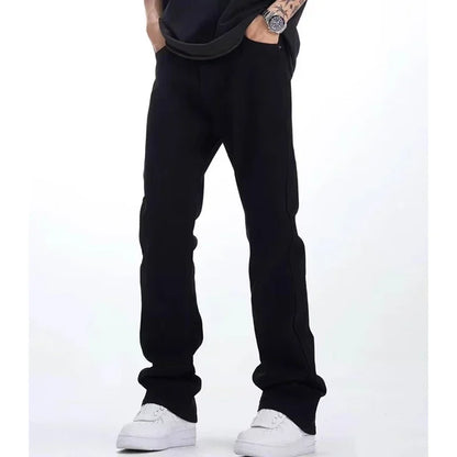 Man Solid Color Loose Fit Jeans Unisex 2025 Spring Summer New Pants American Casual Fashion Slimming Micro Flared Trousers Style
