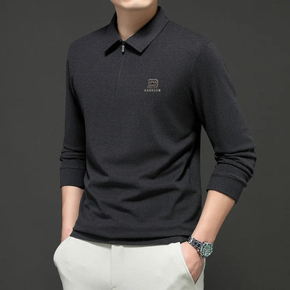 High Quality Polo Shirtspring and Autumn Long Sleeved Men's T-shirt Printed Pattern New Business Casual Solid Color Loos T-shirt