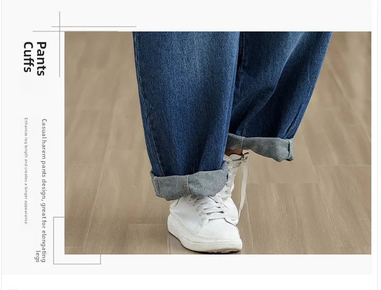 Spring 2025 New Vintage Large Size Loose Embroidered Denim Overalls High Waist Long Pants Women's Faion Casual Jeans