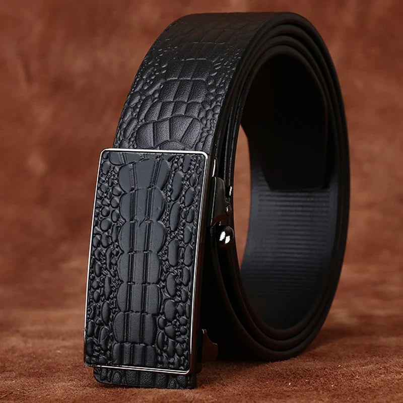 3.5CM Pure Cowhide High Quality Genuine Leather Belts for Men Strap Male Toothless Automatic Buckle Business Suit Trouser Belt