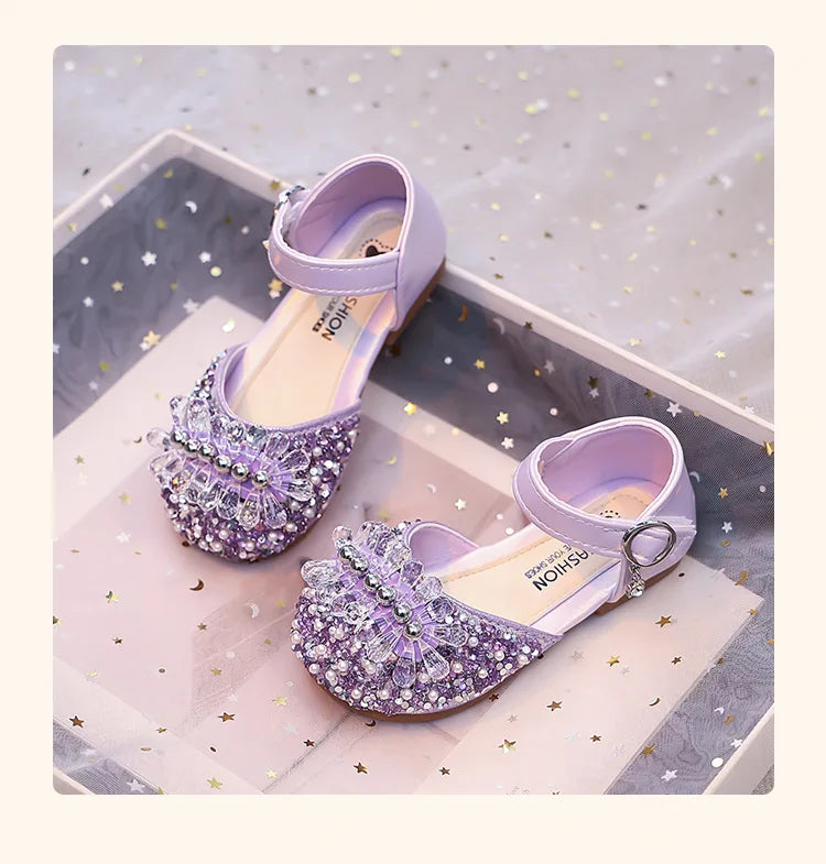Princess Girls Party Shoes Children Sandals Gorgeous Rhinestone Low Heels Shoes Girl Sandals mary janes Dress Shoes Child I06106