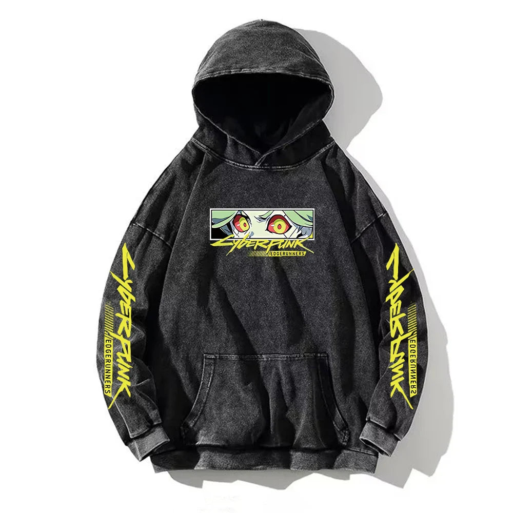 Anime Cyberpunk: Edgerunners Washed Hoodies Printed Casual Men Contains Cotton High Quality Fashion Loose Pullover Unisex