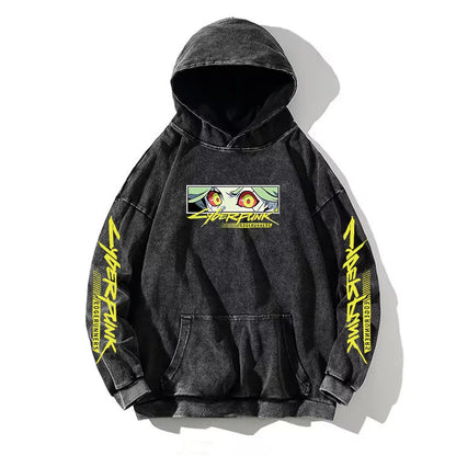 Anime Cyberpunk: Edgerunners Washed Hoodies Printed Casual Men Contains Cotton High Quality Fashion Loose Pullover Unisex
