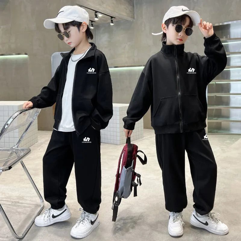 Boys Cotton Turtleneck Full Zip Sweatshirt Jacket+Sweatpant Workout Set School Kids 2PCS Tracksuit Children Jogger Outfit 5-16Yr