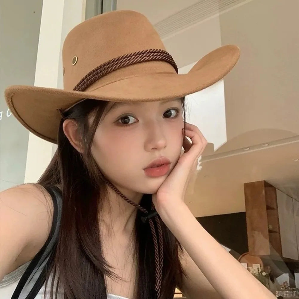 Fashion Western Style Western Cowboy Hat Ethnic Style Large Brim Felt Fedora Hats Jazz Hat Unisex