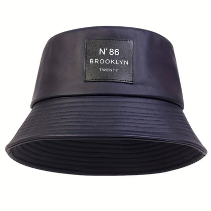 Unisex N86 Label Personality Pu Leather Bucket Hats Fishermen Caps Outdoor Casual Cap Sunscreen Hat