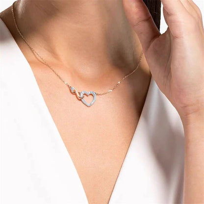 Classic Infinity Symbol Heart Jewelry Set Necklaces and Bracelets Rose Gold Rhodium Tone Finish Clear Crystals Fine Jewelry