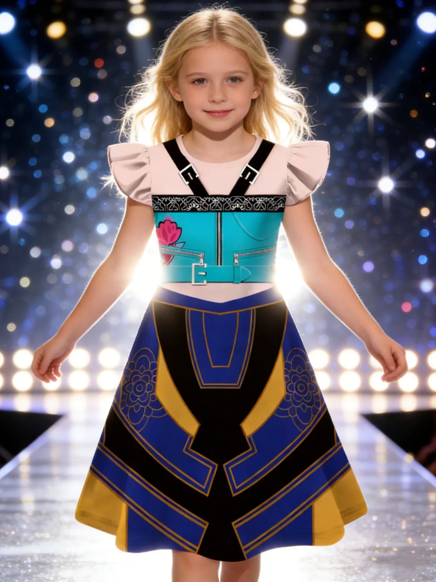 Popular Movie Hallyu Girl Group Black And White Girl Dress With Sequin Print, Party Role-Playing Costume