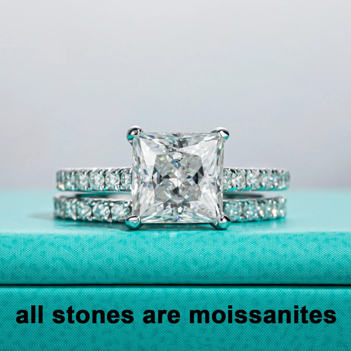 3ct Princess Cut D Color Moissanite Engagement Ring Bridal Sets 925 Sterling Silver Wedding Band Ring Customs Jewelry