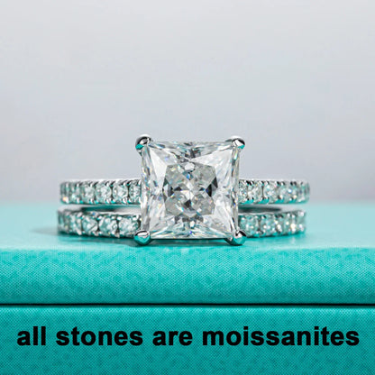 3ct Princess Cut D Color Moissanite Engagement Ring Bridal Sets 925 Sterling Silver Wedding Band Ring Customs Jewelry