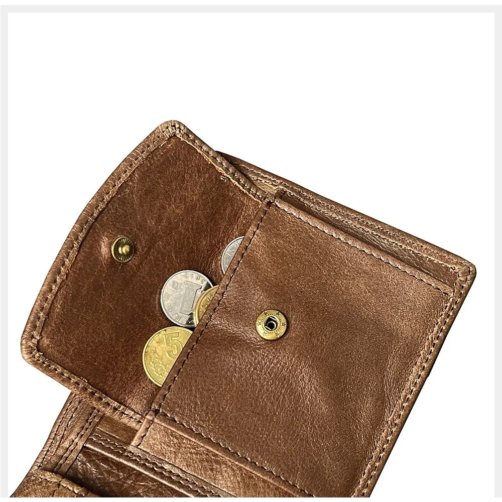 Multi-Functional First Layer Cowhide Men's Wallet Retro Horizontal Zipper Change Credit Card Position Men's Real-Leather Bag