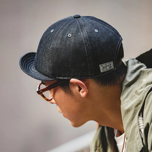 Retro Peaked Cap for Men Designer Beret Streeetwear Short Brim Flip Hat Casual Newsboy Hats Jeans Blue Khaki Amekaji Wear