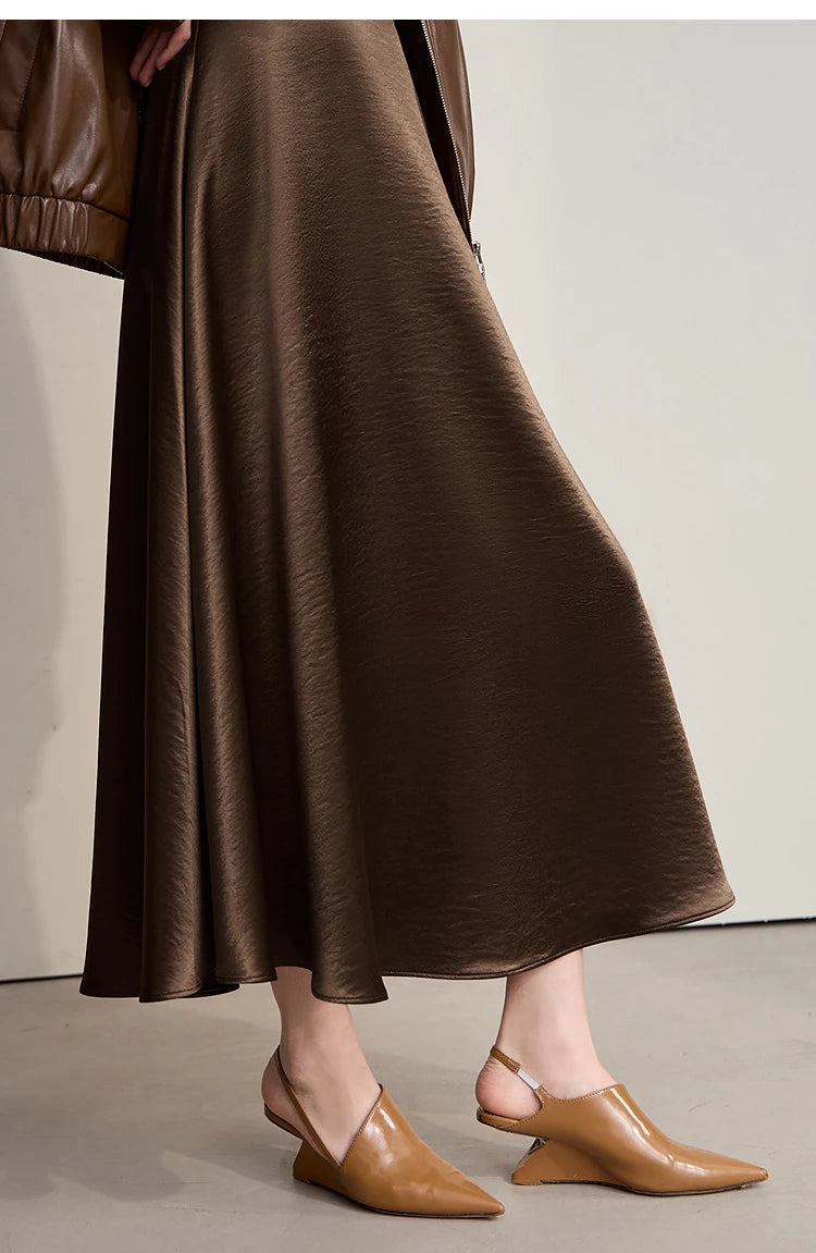 Women's Skirt Loose Long A-skirt Satin Skirts For Women 2025 Autumn New Minimalist Solid Color Clothing Ladies 12513015