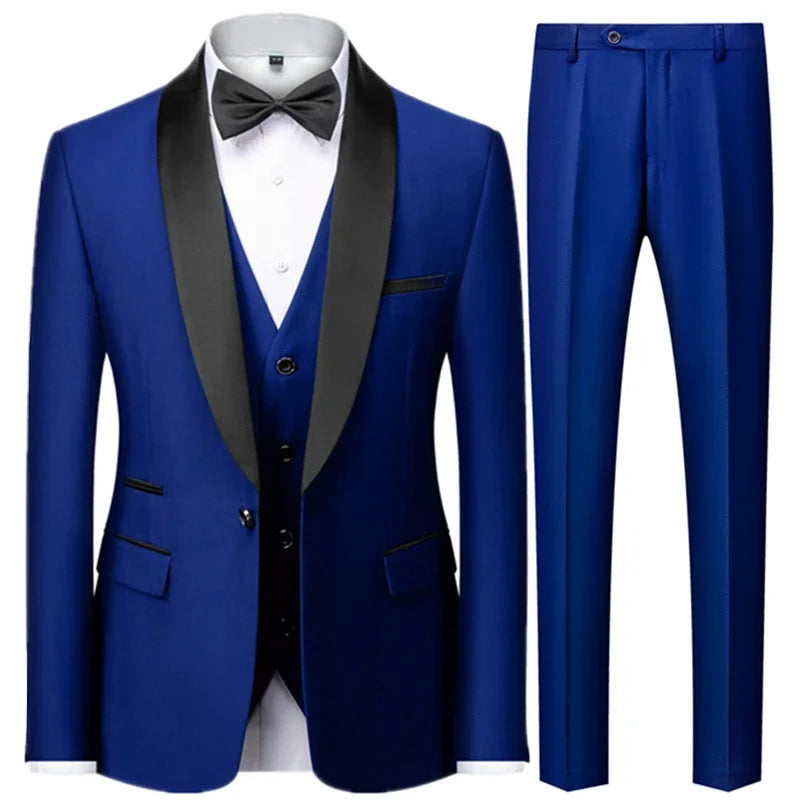 Black Blazer Set Men Autumn Wedding Party 3 Pieces Set Large Size Male Blazer Coat Pants and Vest Black Fashion Slim Fit Suits