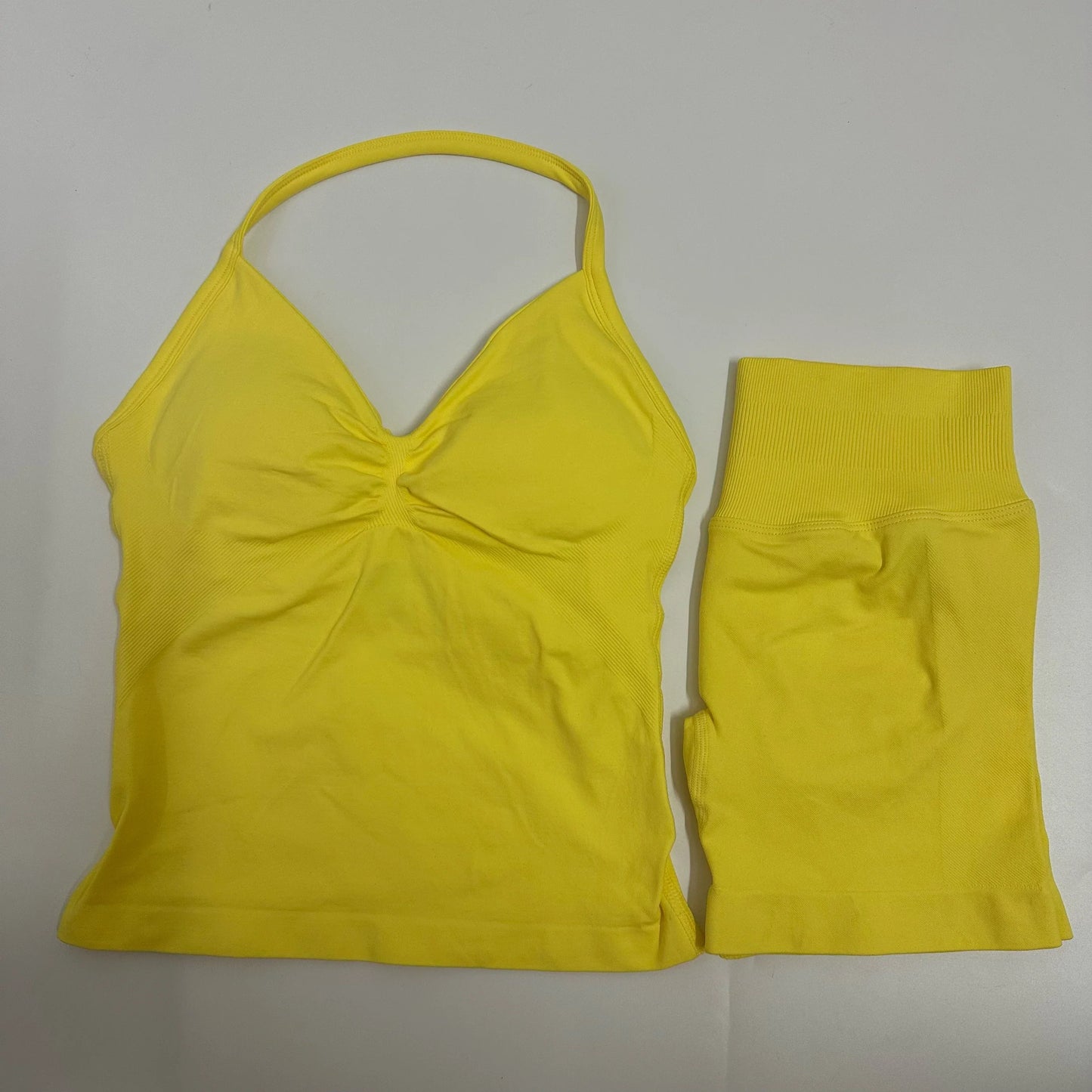 Women Yoga Set Seamless Yoga Longline Strappy Tank Top Scrunch Sports Shorts Gym Clothes Woman Summer Workout Outfit