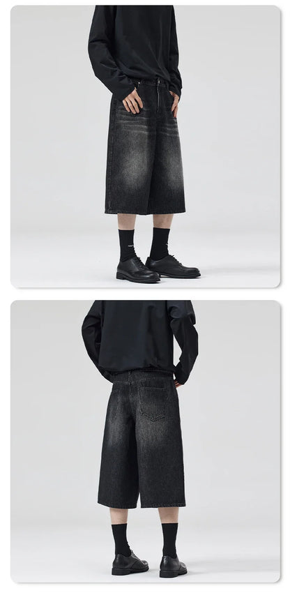 Summer New Fashion Denim Shorts Loose Straight Casual Vintage American Personality Jeans Streetwear Male Short Pants