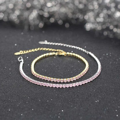 Fashion 3mm Bezel Setting Colorful 4A Cubic Zirconia Tennis 925 Sterling Silver Adjustable Bracelet for Women SB192